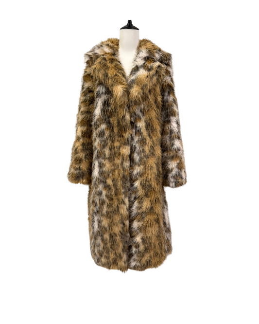 吸睛豹紋人造毛皮長大衣
