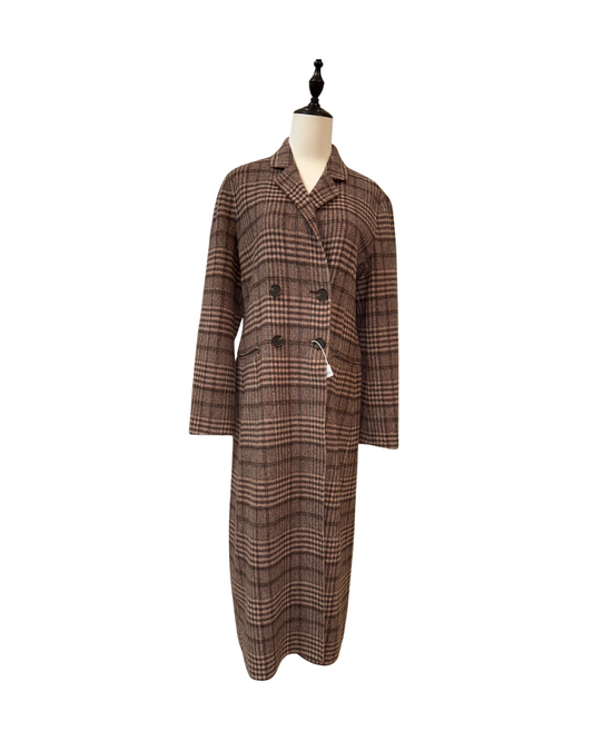 羊毛格紋長大衣