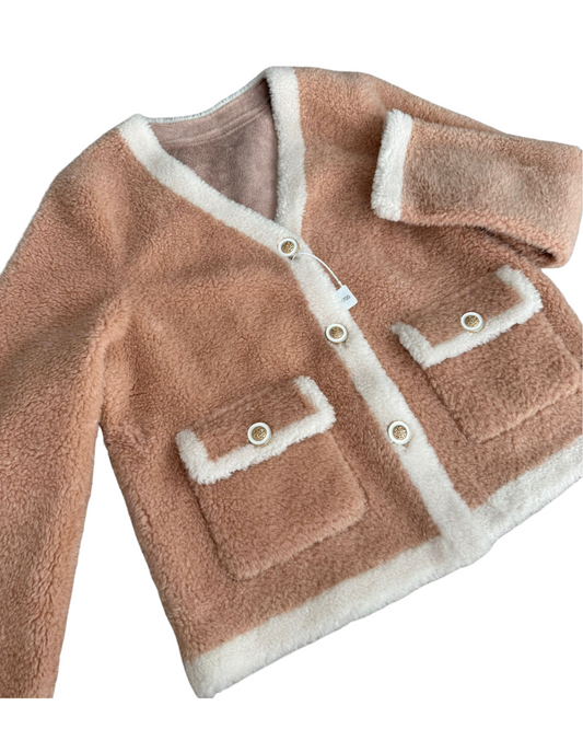 100% 羊毛顆粒V領外套