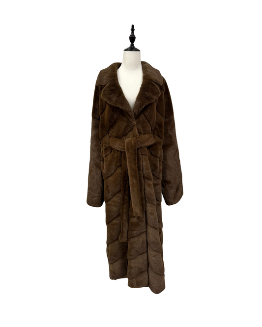 優雅棕色人造毛皮大衣