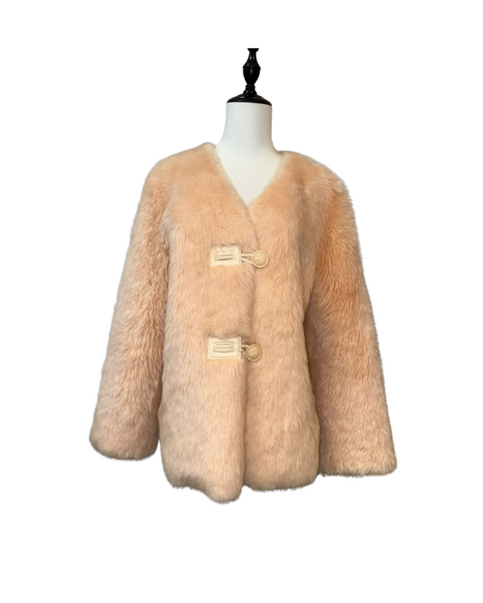 暖橘中長款Lacon系列羊毛皮毛一體外套