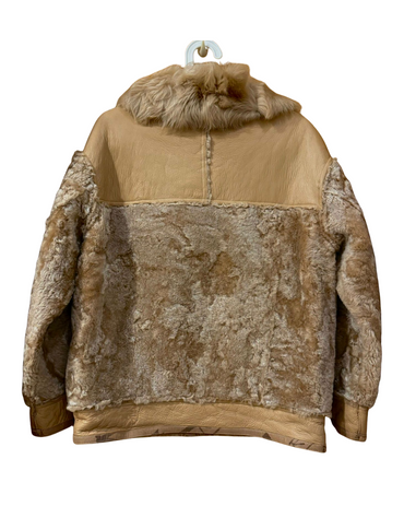 古銅色羊皮毛一體大衣外套