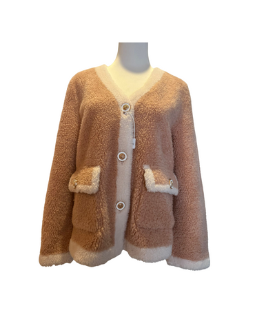 100% 羊毛顆粒V領外套