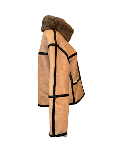 駝色復古風羊毛皮毛一體外套