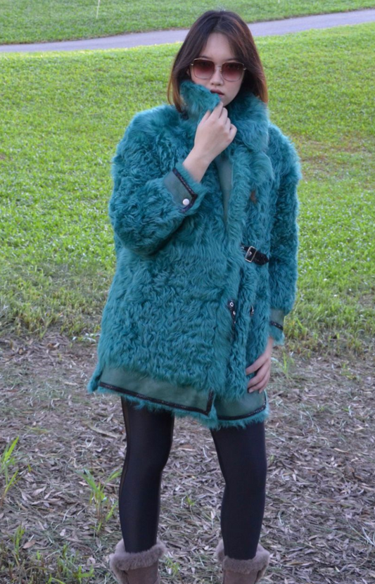 湖藍色托斯卡納皮毛一體大衣